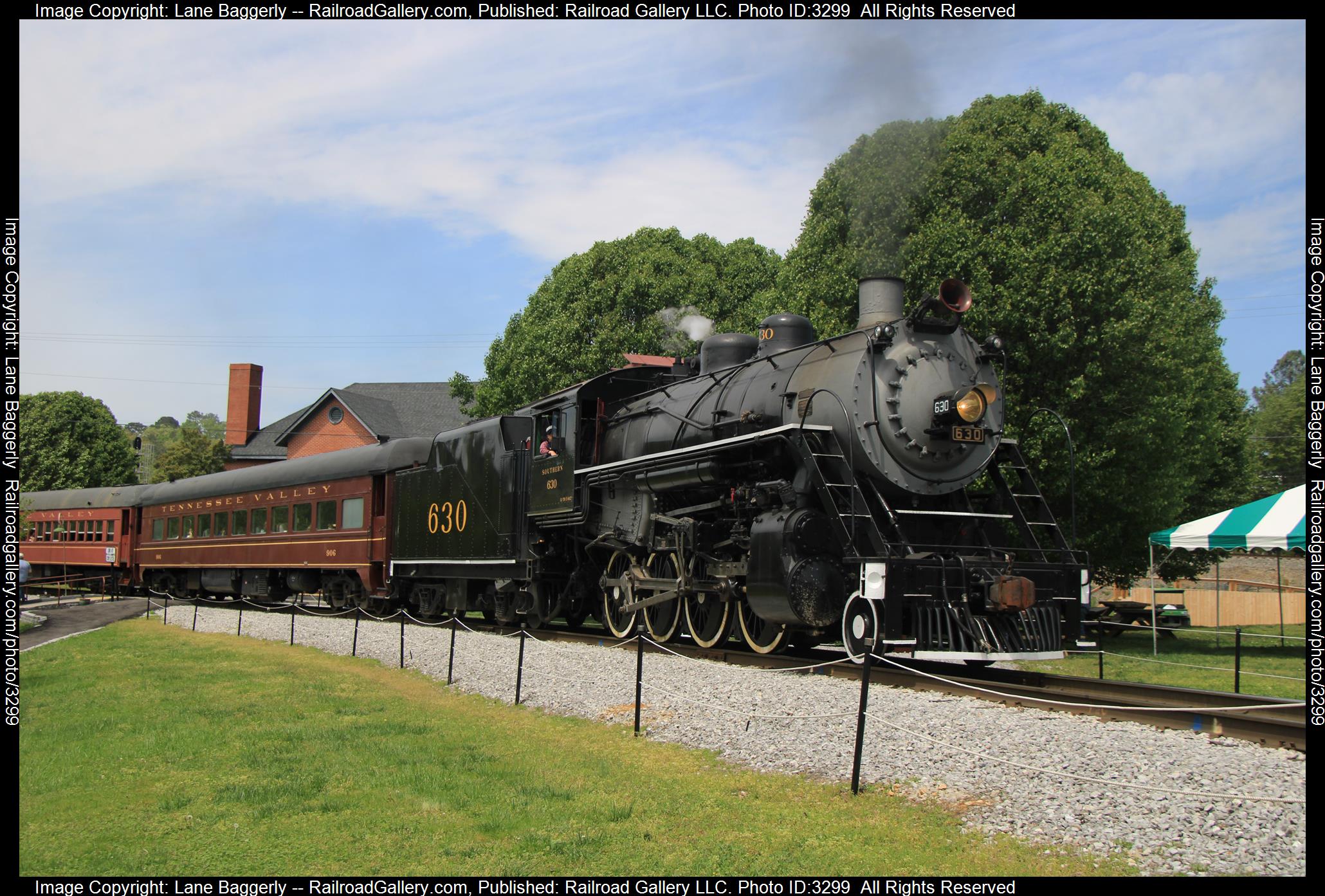 SOU 630 is a class 2-8-0 and  is pictured in Chattanooga, Tennessee, United States.  This was taken along the TVRM on the Tennessee Valley. Photo Copyright: Lane Baggerly uploaded to Railroad Gallery on 04/16/2024. This photograph of SOU 630 was taken on Sunday, April 14, 2024. All Rights Reserved. 